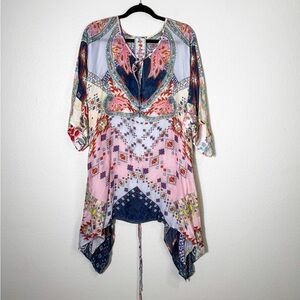 Johnny Was Multicolor Bohemian Kerchief Tieback Blouse